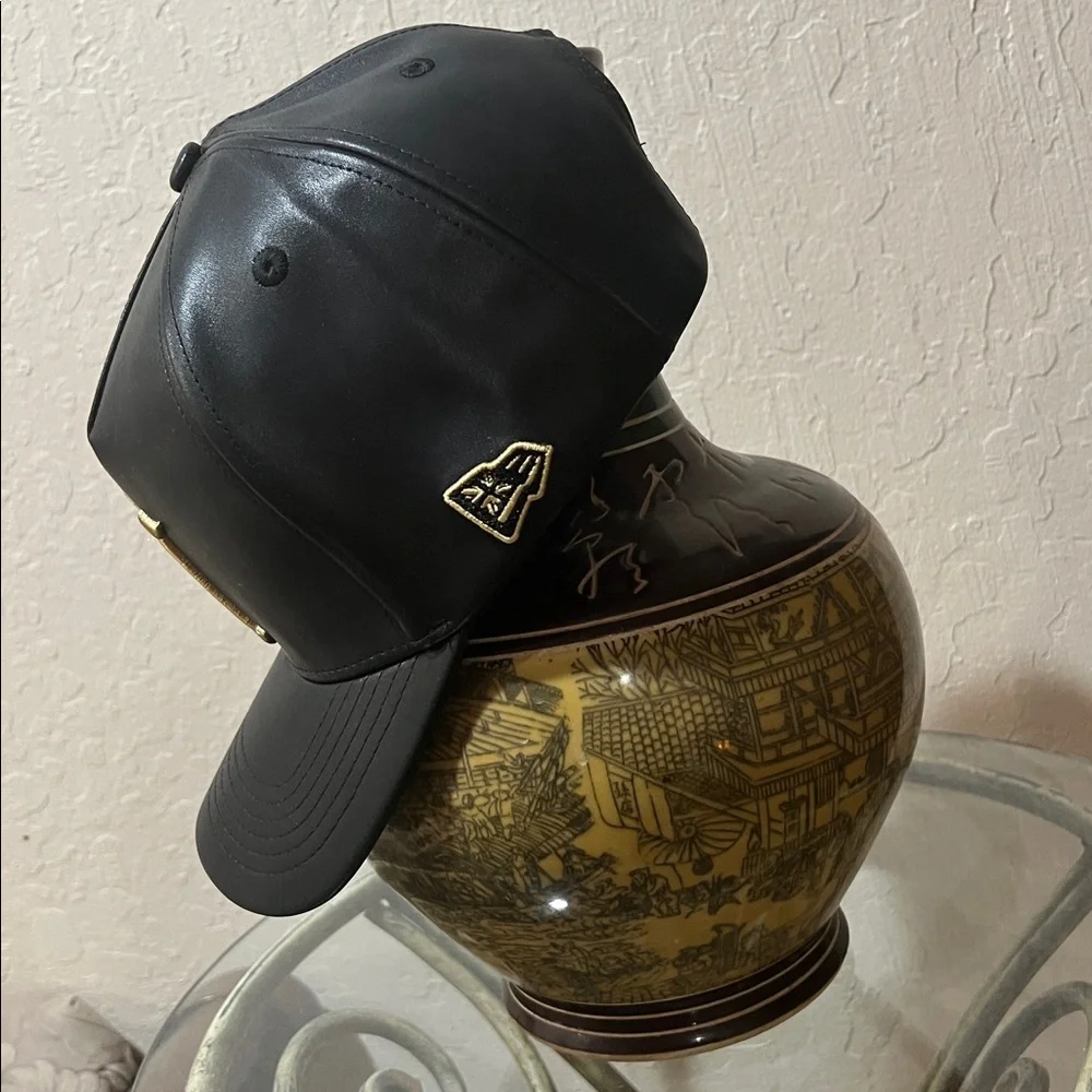 Brand New Defend Hawaii Black Leather with Gold “H” Spear A-Frame Baseball Cap!